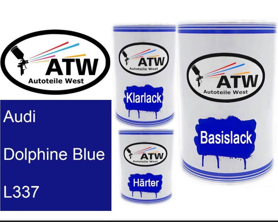 Audi, Dolphine Blue, L337: 500ml Lackdose + 500ml Klarlack + 250ml Härter - Set, von ATW Autoteile West.